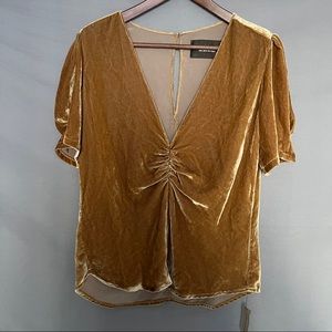 Reformation NWT Gold Velvet Puff Sleeve Top Size L